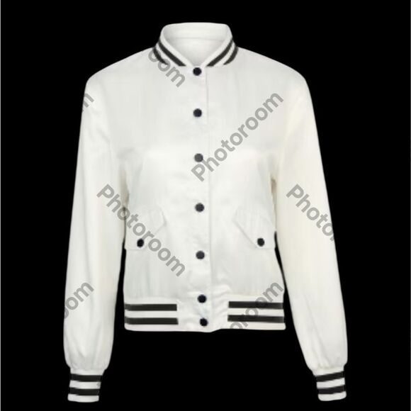 VENUS Womens USA Matte Satin Bomber, White/Navy, size Large, New in bag - Picture 5 of 13